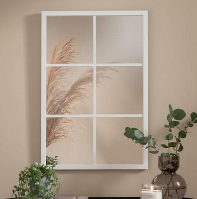 Biznest Window Style Wall Mirror Durable Frame Indoor/outdoor Living Collection Rectangular Wall Mirror 50X76Cm (White) from B&Q