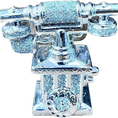 Biznest Old Retro Style Romany Crushed Diamond Telephone Crystal Silver Shelf Ornament Bling Home Décor from B&Q