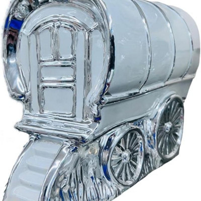Biznest Wagon Original Gypsy Caravan White Silver Ornament Beautiful Decorative Sculpture Shelves 24X18Cm Home Décor from B&Q