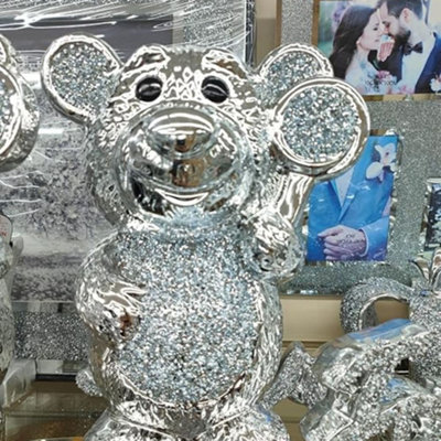 Biznest The Pooh Crushed Jewel Romany Diamante Silver Shelf Sitter Ornament Home Décor from B&Q
