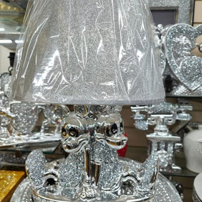 Biznest Mickey & Minnie Table Lamp Crushed Jewel Romany Diamante Silver Shelf Sitter Ornament Home Décor from B&Q