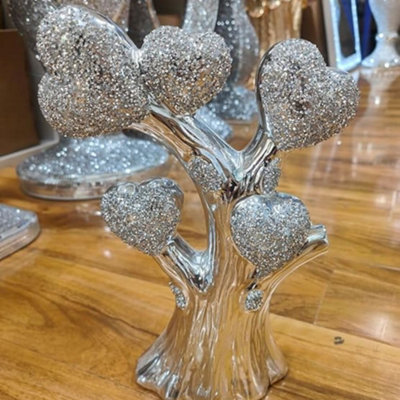 Biznest Heart Tree Crushed Jewel Romany Diamante Silver Shelf Sitter Ornament Home Décor from B&Q