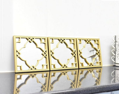 Biznest Set Of 3 Silver Moroccan Tile Mirrors Moroccan Wall Art Hanging Mirror Square For Hanging And Wall Decor ( Gold ) from B&Q
