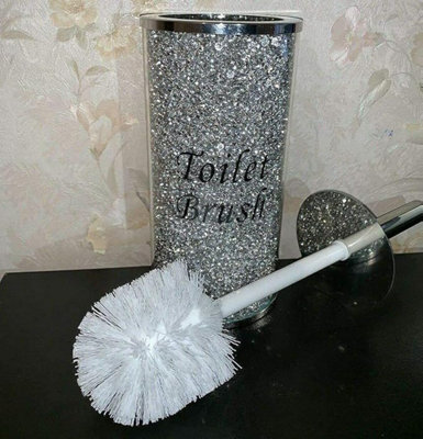Biznest Crushed Diamond Toilet Bowl Brush And Holder For Bathroom Romany Bling Toilet Brush Holder (Silver) from B&Q