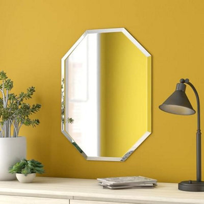 Biznest Frameless Wall Mounted Mirror Home Decor Modern Frame Less Wall Mirror (50X40Cm Octagonal) from B&Q