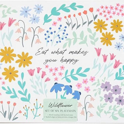 Biznest Wildflower Set Of White Stylish With Beautiful Wildflower Design Perfect For Everyday Use (6X Placemats) from B&Q