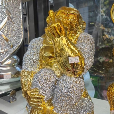 Biznest Gold And Silver Crushed Crystal Diamond Jewel Sparkle Monkey Ornament Chimpanzee Decoration Eye Catching Design from B&Q