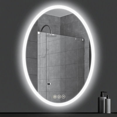Biznest Oval Shape Bathroom Silver Mirrors Led Lights Wall Mount Vanity Mirror With Bluetooth Speakers Dimmer Anti Fog 50X70 Cm from B&Q