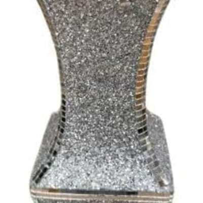 B&Q -  Crushed Jewel Diamante Square Shaped Crystal Vase Glitter Silver Effect Design With Mirror Bordered (40 Cm)