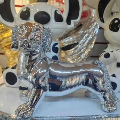 Biznest Spanish Decorative Sausage Dog Shelf Display Ornament Silver Crushed Diamante Perfect For Dog Lover's from B&Q