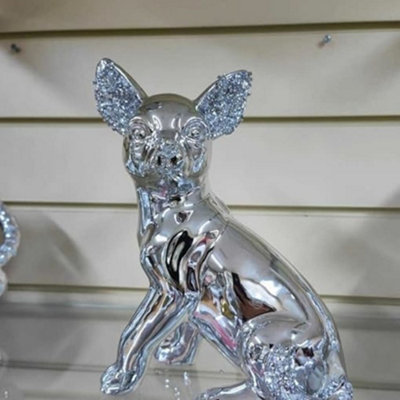 Biznest Spanish Decorative Chihuahua Dog Shelf Display Ornament Silver Crushed Diamante Perfect For Dog Lover's from B&Q