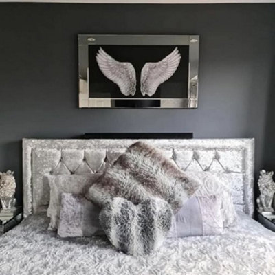 Biznest Angel Wings Glass Picture Liquid Black And White Art Wall Hung Frame 3D 85 X 45 Cm (White Wings) from B&Q