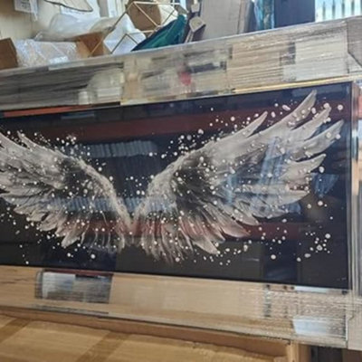Biznest Angel Wings Glass Picture Liquid Black And White Art Wall Hung Rectangular 3D 85 X 45 Cm (Multcoloured Wings) from B&Q