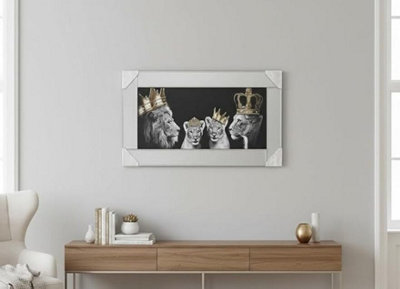 Biznest 3D Liquid Glitter Art Work Mirrored Frame Lion Royal Crown Wall 85 X 45 Cm (King & Queen With 1X Girl 1X Boy) from B&Q
