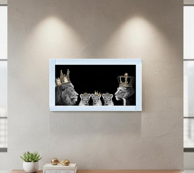 Biznest 3D Liquid Glitter Art Work Mirrored Frame Lion Royal Family Golden 85 X 45 Cm (King & Queen With 2X Girls 1X Boy) from B&Q
