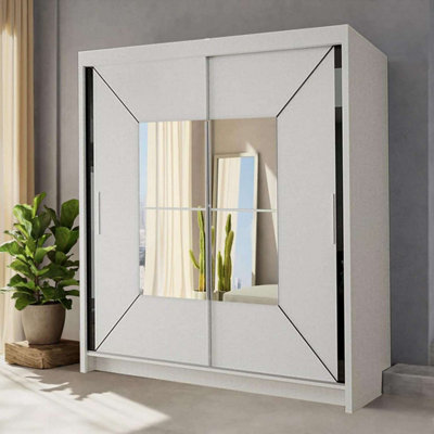 B&Q -  Sliding Wardrobes 4U Buckingham Mirror Sliding Door WardrobeWhite W203CmH217Cm