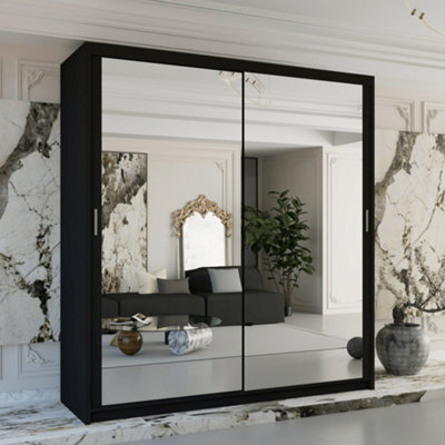 Sliding Wardrobes 4 U Ltd Sliding Wardrobes 4U Simona Double Mirror Sliding Door Wardrobe In 5 Colors - (W)1200Mm (H)2170Mm Black
