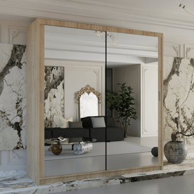 Sliding Wardrobes 4 U Ltd Sliding Wardrobes 4U Simona Double Mirror Sliding Door Wardrobe In 5 Colors - Oak (W)1200Mm (H)2170Mm White/Black/Grey