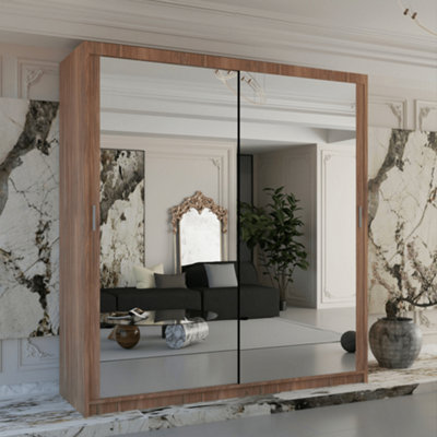 Sliding Wardrobes 4 U Ltd Sliding Wardrobes 4U Simona Double Mirror Sliding Door Wardrobe In 5 Colors - Walnut(W)1200Mm (H)2170Mm White/Black/Grey