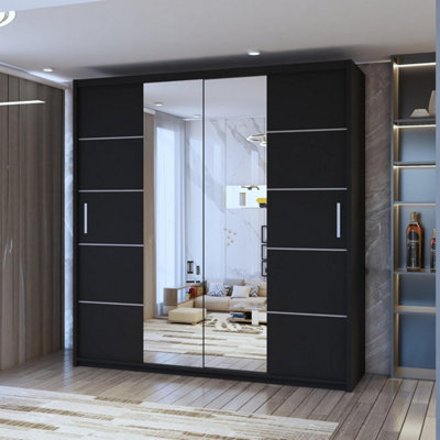  Sliding Wardrobes 4U Eddin Modern Sliding Mirror Door Wardrobe In White, Black & Grey Colors - Black (W)2030mm, (H)2170mm