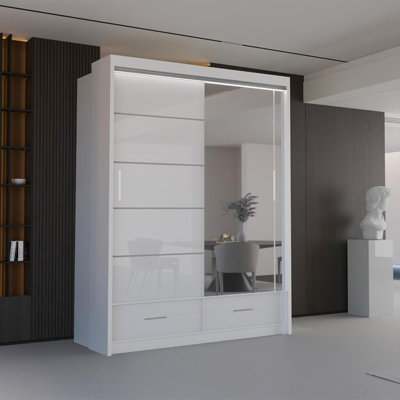 Sliding Wardrobes 4 u LTD Sliding Wardrobes 4U Bradford Modern High Gloss Sliding Door Wardrobe In 3 Colors & Sizes(WhiteW1500mmH2200mm) from B&Q
