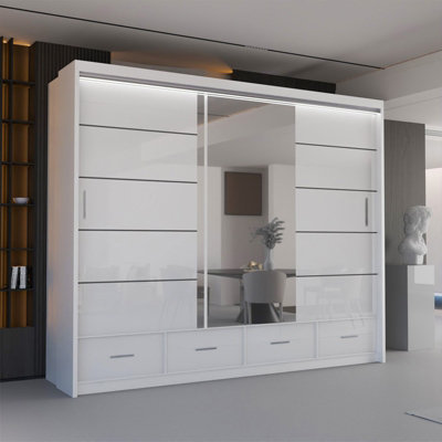 Sliding Wardrobes 4 u LTD Sliding Wardrobes 4U Bradford Modern High Gloss Sliding Door Wardrobe In 3 Colors & Sizes(WhiteW2550mmH2200mm) from B&Q