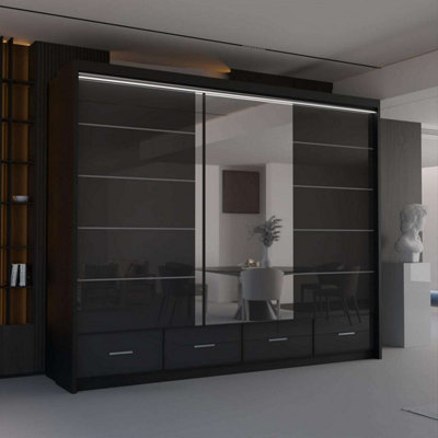 Sliding Wardrobes 4 u LTD Sliding Wardrobes 4U Bradford Modern High Gloss Sliding Door Wardrobe In 3 Colors & Sizes(BlackW2550mmH2200mm) from B&Q