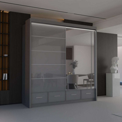 Sliding Wardrobes 4 u LTD Sliding Wardrobes 4U Bradford Modern High Gloss Sliding Door Wardrobe In 3 Colors & Sizes(GreyW2080mmH2200mm) from B&Q
