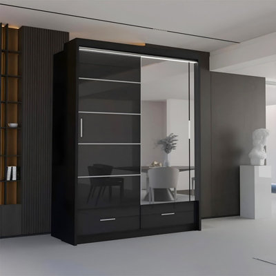Sliding Wardrobes 4 u LTD Sliding Wardrobes 4U Bradford Modern High Gloss Sliding Door Wardrobe In 3 Colors & Sizes(BlackW1500mmH2200mm) from B&Q