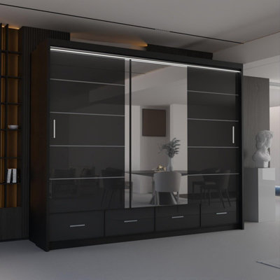 Sliding Wardrobes 4 u LTD Sliding Wardrobes 4U Bradford Modern High Gloss Sliding Door Wardrobe In 3 Colors & Sizes(BlackW2550mmH2200mm) from B&Q