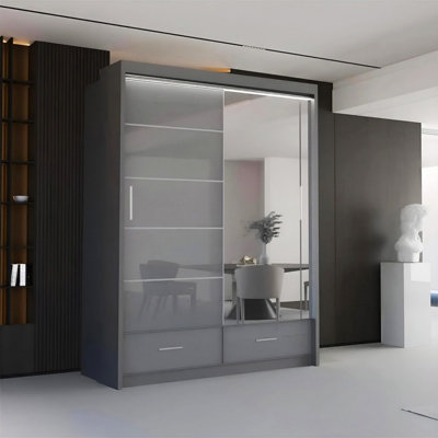 Sliding Wardrobes 4 u LTD Sliding Wardrobes 4U Bradford Modern High Gloss Sliding Door Wardrobe In 3 Colors & Sizes(GreyW1500mmH2200mm) from B&Q