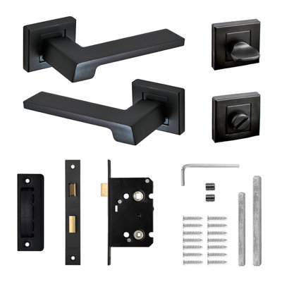 DecoranddecorDoor Handle SetBlack Bathroom Door Handle With LockBlack Bathroom Door Lever HandlesSpectra Range from B&Q