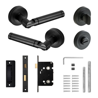 DecoranddecorDoor Handle SetBlack Bathroom Door Handle With LockBlack Bathroom Door Lever HandlesEnigma Range from B&Q
