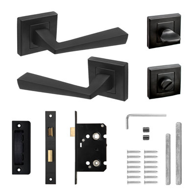 DecoranddecorDoor Handle SetBlack Bathroom Door Handle With LockBlack Bathroom Door Lever HandlesHelix Range from B&Q