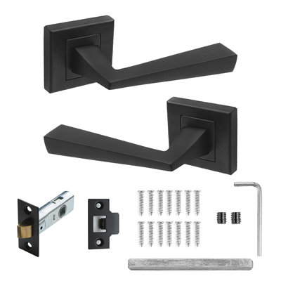 DecoranddecorBlack Door Handle SetInternal Door Handle SetBlack Door Lever Handles Latch KitHelix Range from B&Q