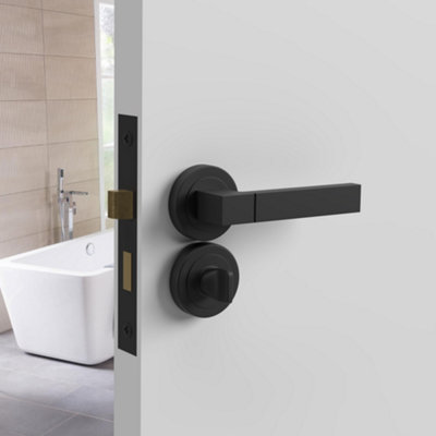 DecoranddecorDoor Handle SetBlack Bathroom Door Handle With LockBlack Bathroom Door Lever HandlesLumina Range from B&Q