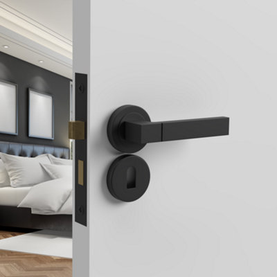 DecoranddecorDoor Handle SetBlack Internal Door Handle With LockBlack Internal Door Lever HandlesLumina Range from B&Q