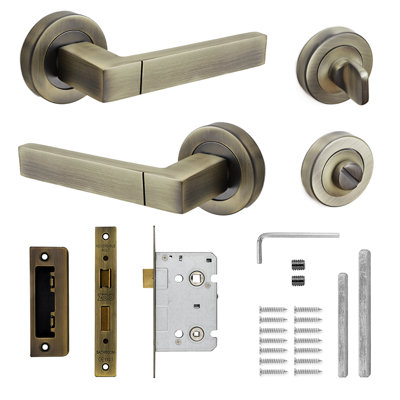 DecoranddecorDoor Handle SetAntique Brass Bathroom Door Handle With LockBrass Internal Door Lever HandlesLumina Range from B&Q