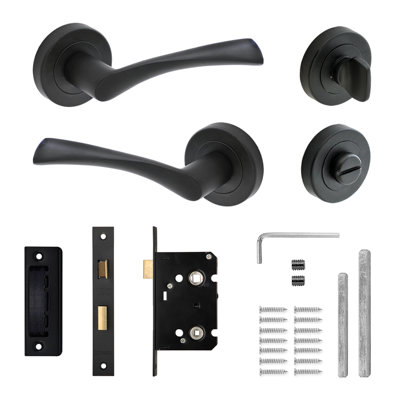 DecoranddecorDoor Handle SetBlack Bathroom Door Handle With LockBlack Bathroom Door Lever HandlesApex Range from B&Q