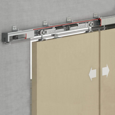 Decoranddecor Double Symmetric Synchronised Sliding Door Track Kit120Kg Max Door6000mm TrackBoth Way Soft Close from B&Q