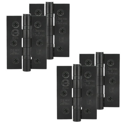 DecoranddecorFire Rated Ball Bearing Door Hinge 76mm (3 Inch)Matt Black2 Pairs (4 Hinges) from B&Q