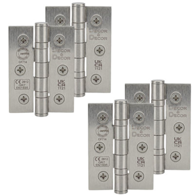 DecoranddecorFire Rated Ball Bearing Door Hinge 76mm (3 Inch)Satin Nickel2 Pairs (4 Hinges) from B&Q
