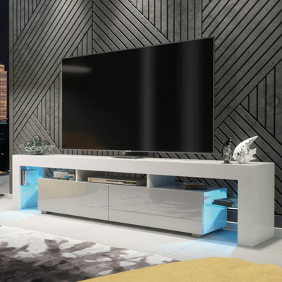 B&Q - Nova Tv Unit 200Cm White And Grey High Gloss Doors With Led LightingCreative Furniture