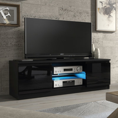 B&Q - Aura Tv Unit 120Cm Black High Gloss Doors With Led LightingCreative Furniture
