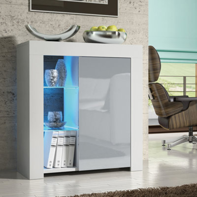 B&Q - Serene Sideboard 83Cm White & Grey With High Gloss Doors And Led LightingCreative Furniture