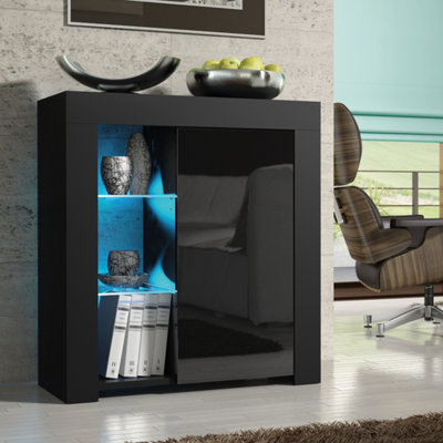 B&Q - Serene Sideboard 83Cm Black With High Gloss Doors And Led LightingCreative Furniture
