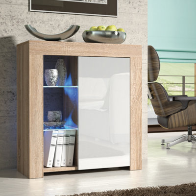 B&Q - Serene Sideboard 83Cm Oak & White With High Gloss Doors And Led LightingCreative Furniture