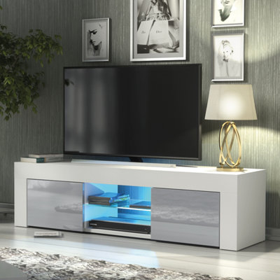 B&Q - Loom Tv Unit 130Cm White & Grey With High Gloss Doors And Led LightingCreative Furniture