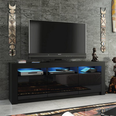 B&Q - Shine Tv Unit 160Cm Black With High Gloss Doors And Led LightingCreative Furniture