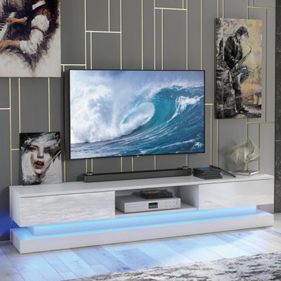 B&Q - Bloom Tv Unit 180Cm White With High Gloss Doors And Led LightingCreative Furniture